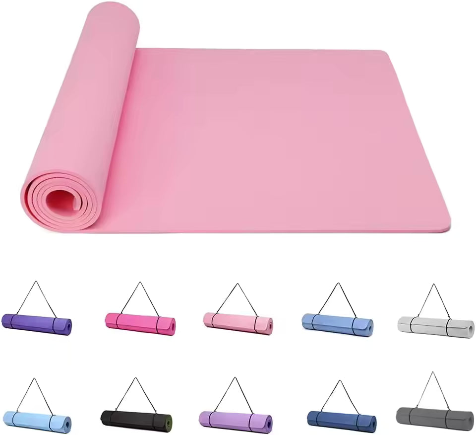 Yoga Mat 6mm Non-Slip – 183 × 61 cm with Carry Strap (Pink)